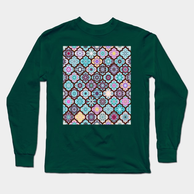 Moroccan Tile Pattern Teal Long Sleeve T-Shirt by ArtDreamStudio